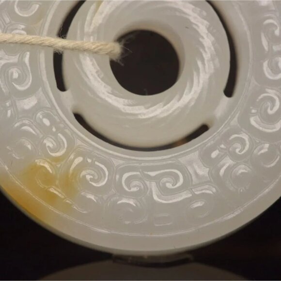 Chinese White Hetian Jade Round Bi Pendant - Picture 7 of 8